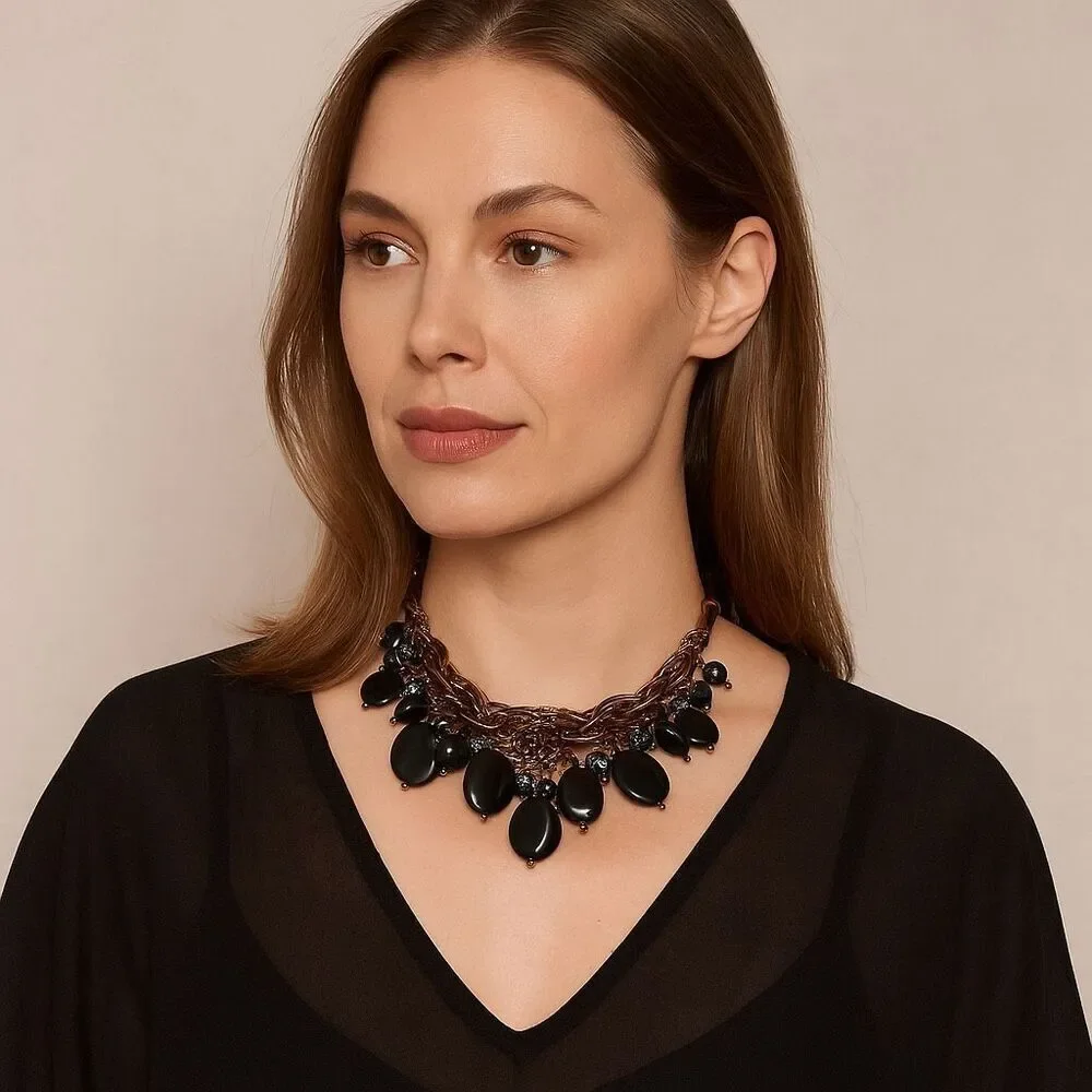 Bohemian inspired statement necklace  bold chunky textured